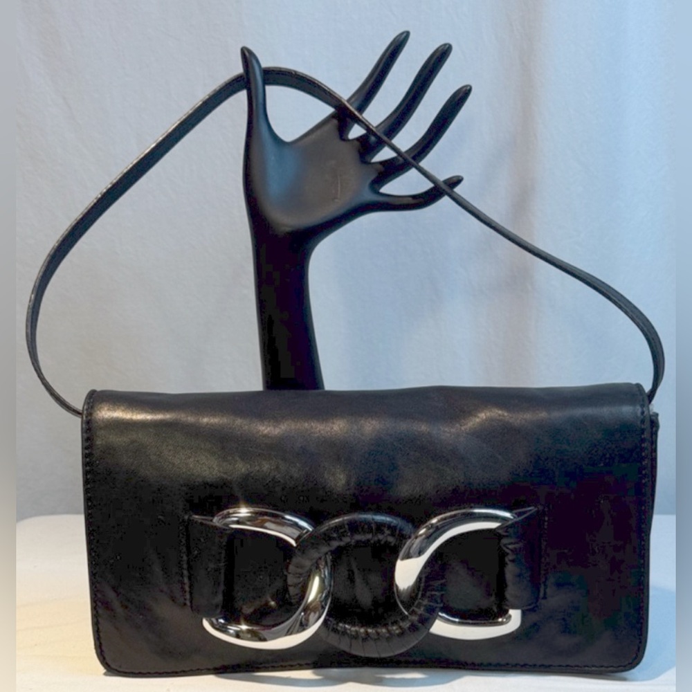 Michael Kors Black Genuine Leather with Silver Chain Detail